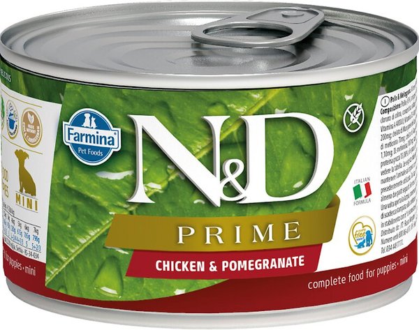 Farmina Natural & Delicious Puppy Prime Chicken & Pomegranate Canned Dog Food, 4.9-oz can, case of 6 slide 1 of 4