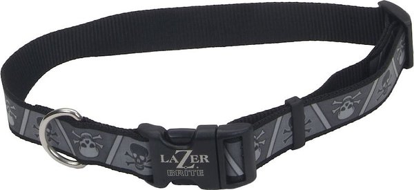 Lazer Brite Reflective Adjustable Dog Collar, Skulls & Crossbones, 12-18-in slide 1 of 1