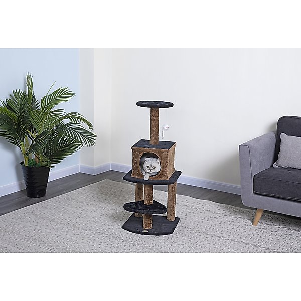 GO PET CLUB 40in Faux Fur Cat Tree & Condo, Brown/Black