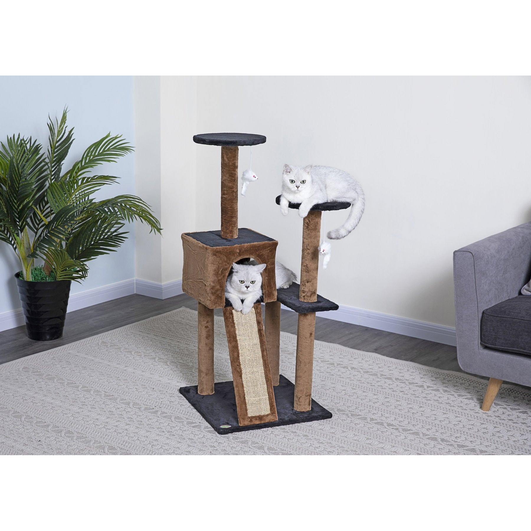Go Pet Club 44-in Faux Fur Cat Tree & Condo, Brown/Black