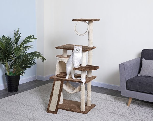 GO PET CLUB 53-in Faux Fur Cat Tree & Condo, Beige/Brown - Chewy.com