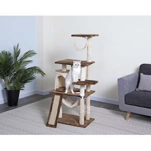 Go Pet Club 53-in Faux Fur Cat Tree & Condo, Beige/Brown