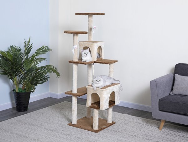 GO PET CLUB 61-in Faux Fur Cat Tree & Condo, Beige - Chewy.com