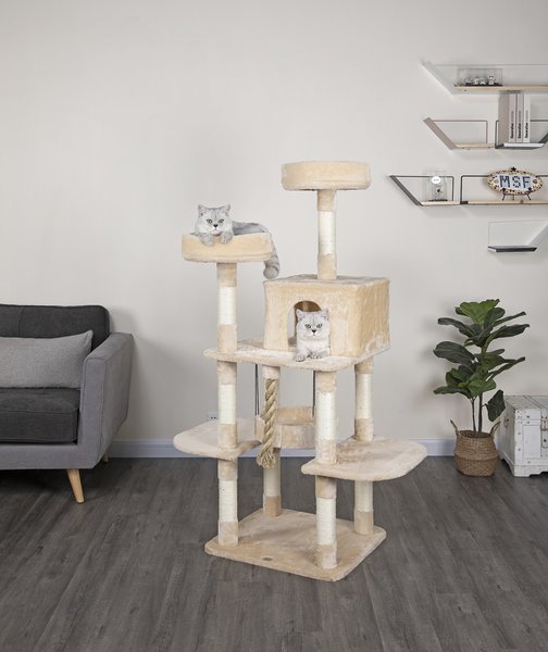 Go Pet Club 61.5-in Faux Fur Cat Tree & Condo, Beige slide 1 of 4
