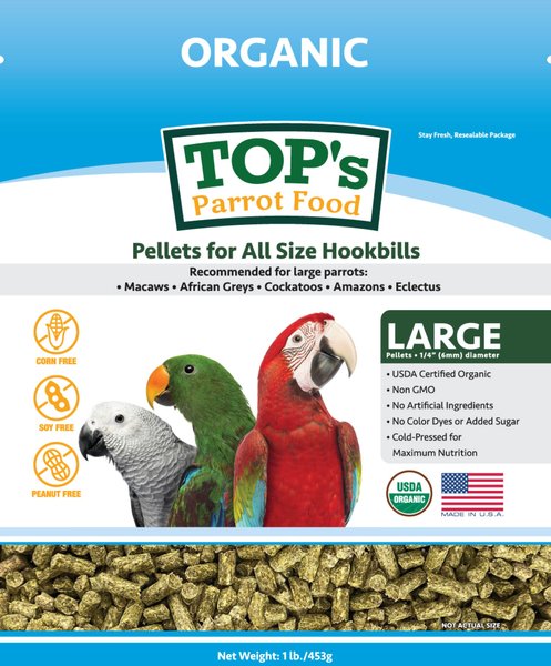 TOP's Parrot Food Organic Pellets Bird Food, 1-lb bag slide 1 of 7