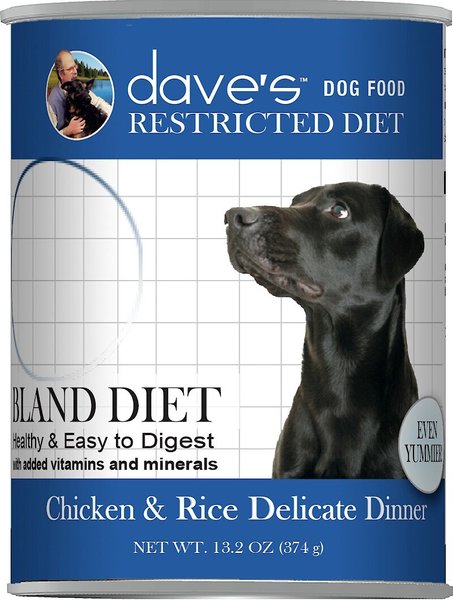 Dave's Pet Food Restricted Bland Diet Chicken & Rice Canned Dog Food, 13.2-oz, case of 12 slide 1 of 1