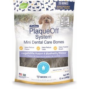 swedencare PlaqueOff System Vegetable Fusion & Blueberry Flavored Mini Dental Dog Treats, 20 count