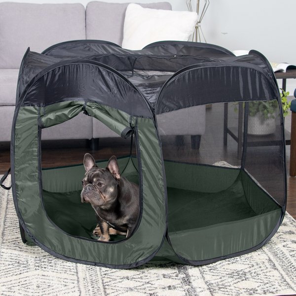 Furhaven Pet Playpen Small Indoor/Outdoor Mesh Open-Air Playpen & Exercise Pen Tent House Playground for Dogs & Cats Hunter Green 