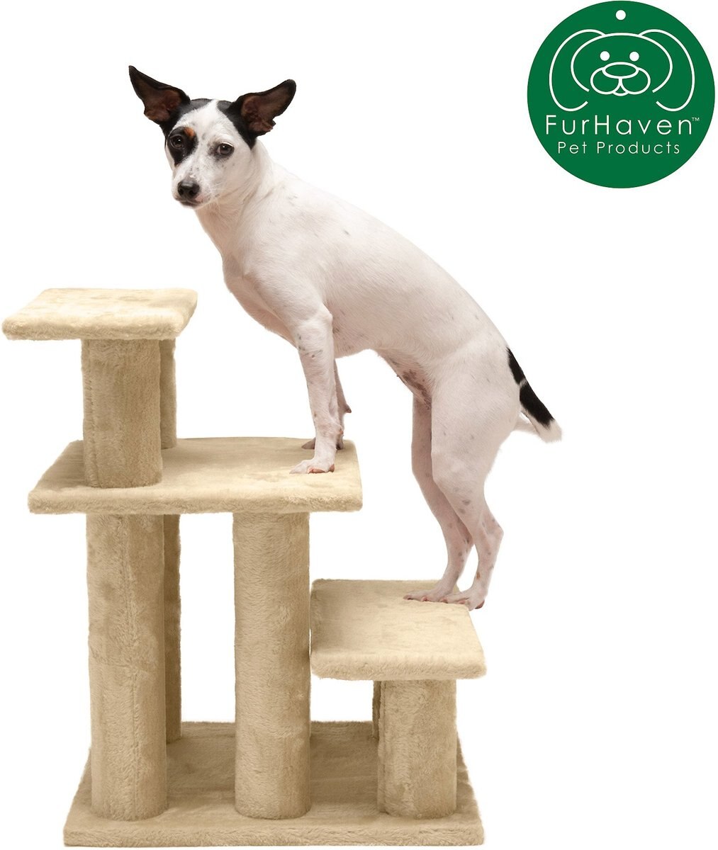 FURHAVEN Steady Paws Cat & Dog Stairs, Cream, 3Step