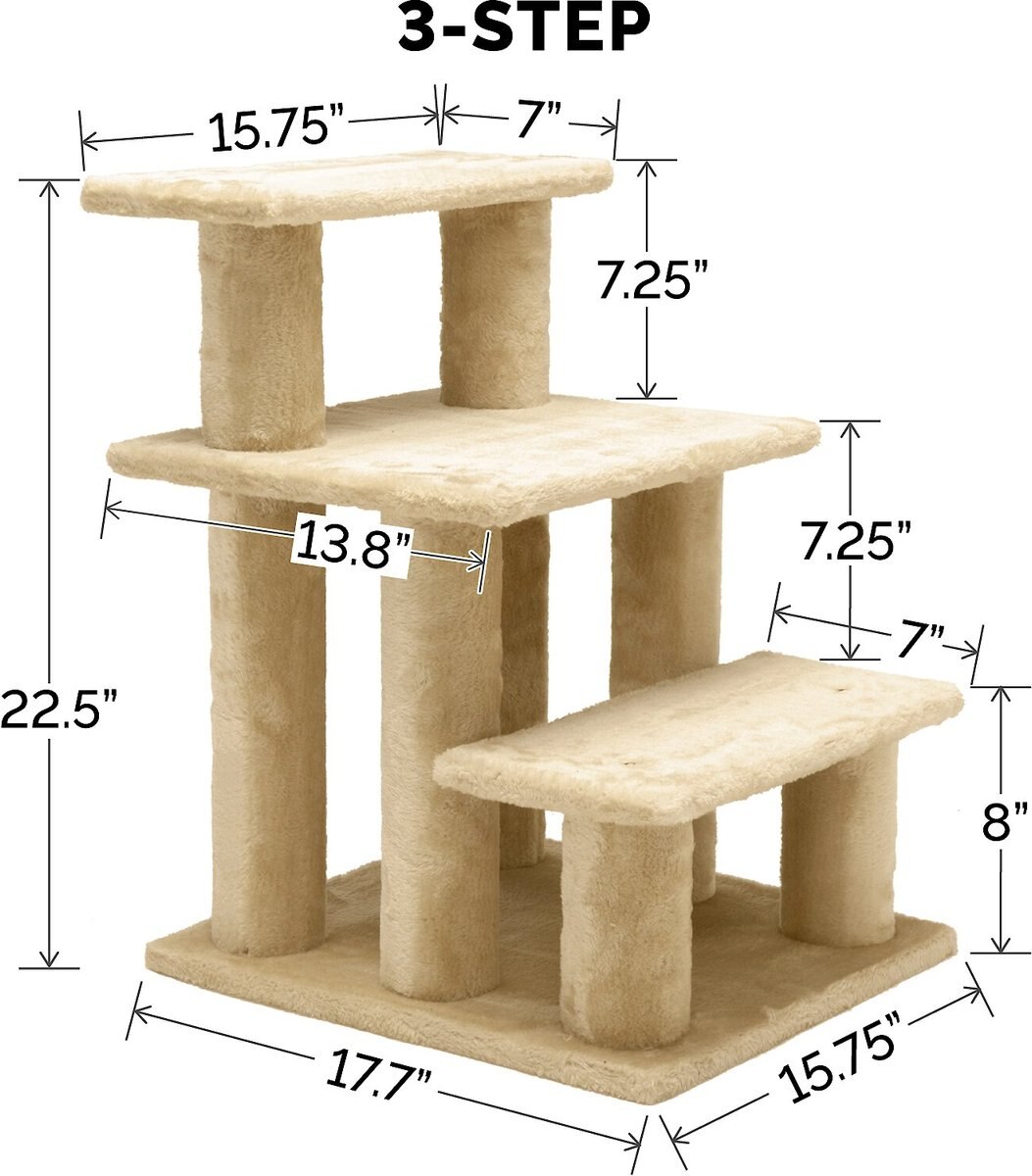 FURHAVEN Steady Paws Cat & Dog Stairs, Cream, 3Step