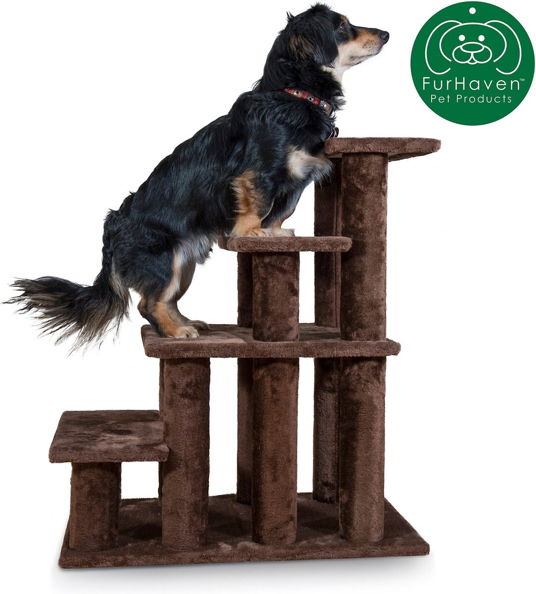 FURHAVEN Steady Paws Cat & Dog Stairs, Brown, 4Step