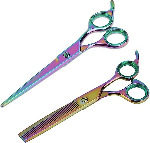Sharf Gold Touch Rainbow 7.5" Straight & 6.5" Thinning Scissors Pet Grooming Shear Kit