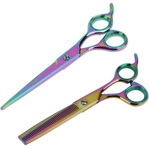 Sharf Gold Touch Rainbow 7.5" Straight & 6.5" Thinning Scissors Pet Grooming Shear Kit