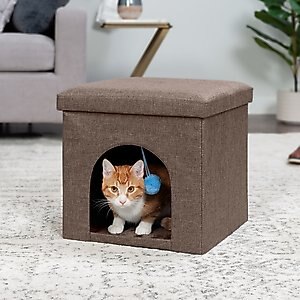 FurHaven House Footstool & Ottoman Dog & Cat Bed, Coconut Brown, Small