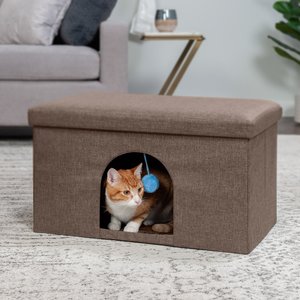FurHaven House Footstool & Ottoman Dog & Cat Bed, Coconut Brown, Large