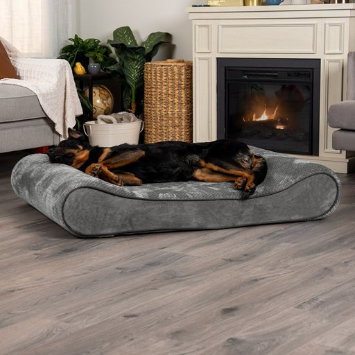 FurHaven Minky Plush Luxe Lounger Memory Foam Dog Bed with Removable Cover, Gray, Jumbo Plus