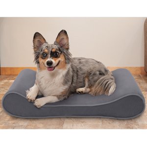 FurHaven Microvelvet Luxe Lounger Cooling Gel Dog Bed w/Removable Cover, Gray, Medium