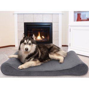 FurHaven Microvelvet Luxe Lounger Cooling Gel Dog Bed with Removable Cover, Gray, Jumbo