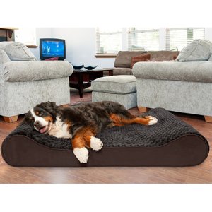 FurHaven Ultra Plush Luxe Lounger Cooling Gel Dog Bed with Removable Cover, Chocolate, Giant