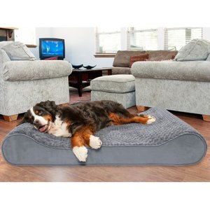 FurHaven Ultra Plush Luxe Lounger Cooling Gel Dog Bed w/Removable Cover, Gray, Giant