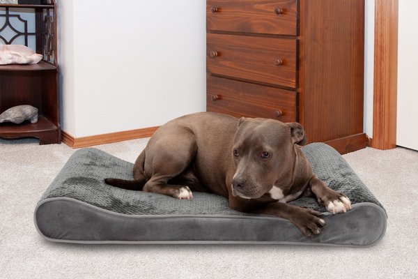 FurHaven Minky Plush Luxe Lounger Cooling Gel Dog Bed w/Removable Cover, Gray, Large slide 1 of 9