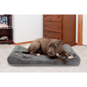 FurHaven Minky Plush Luxe Lounger Cooling Gel Dog Bed w/Removable Cover, Gray, Large
