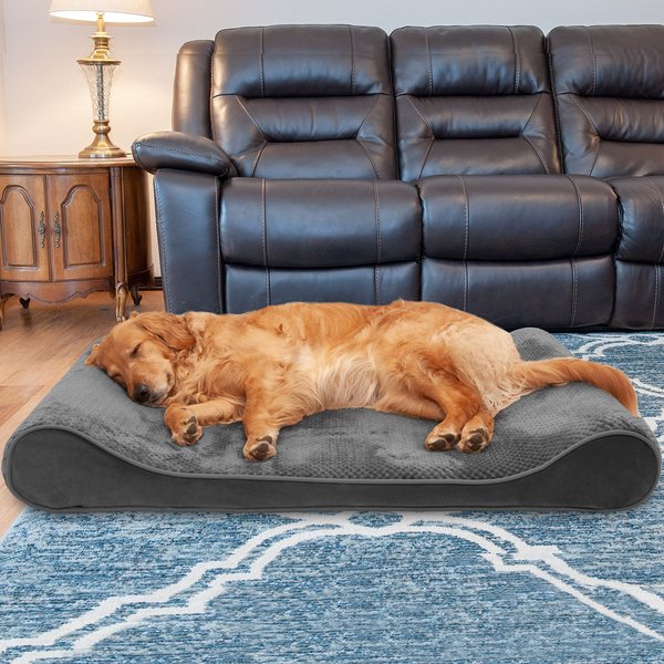 FurHaven Minky Plush Luxe Lounger Cooling Gel Dog Bed w/Removable Cover, Gray, Jumbo slide 1 of 9