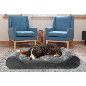FurHaven Minky Plush Luxe Lounger Cooling Gel Dog Bed w/Removable Cover, Gray, Giant