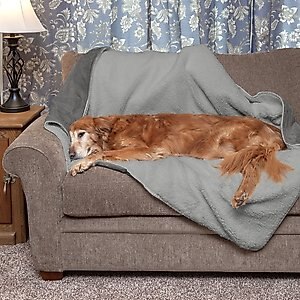 FurHaven Snuggly Warm Faux Lambswool & Terry Dog & Cat Throw Blanket, Silver Gray, X-Large