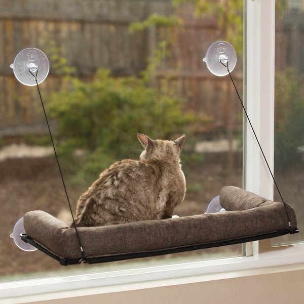 K&H Pet Products EZ Mount Deluxe Bolster Cat Window Perch, Chocolate slide 1 of 11