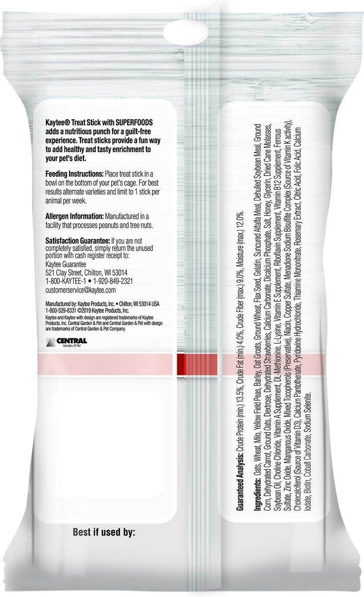 Kaytee Treat Stick with Superfoods Strawberry & Flax Seed Small Animal Treat, 5.5-oz bag