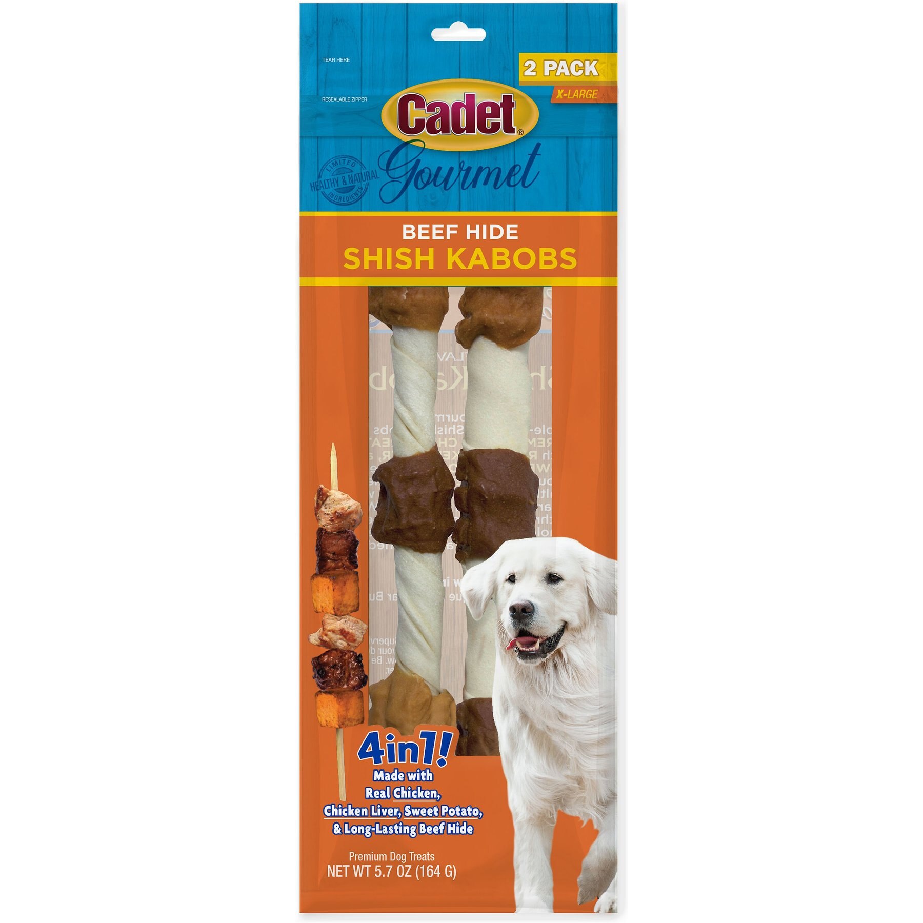CADET Gourmet Beef Hide Shish Kabob Dog Treats, Chicken, Liver, & Sweet