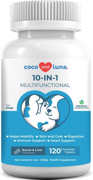Coco and Luna 10-in-1 Bacon & Liver Flavored Chewable Tablet Multivitamin for Dogs, 120 count slide 1 of 8