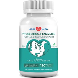 Coco and Luna Probiotics & Enzymes Bacon & Liver Flavor Dog Supplement, 120 count