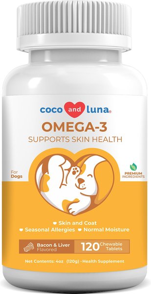 Coco and Luna Omega 3-6-9 Skin & Coat Bacon & Liver Flavor Dog Supplement, 120 count slide 1 of 8