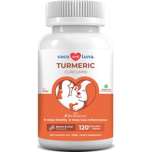 Coco and Luna Turmeric Curcumin Anti-Inflammatory Bacon & Liver Flavor Dog Supplement, 120 count