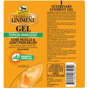 Absorbine Veterinary Sore Muscle & Joint Pain Relief Horse Liniment Gel, 3-oz tube