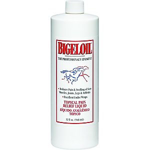 Absorbine Bigeloil Sore Muscle & Joint Pain Relief Horse Liniment Liquid, 32-oz bottle