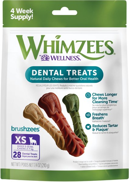 WHIMZEES by Wellness Brushzees Dental Chews Natural Grain-Free Dental Dog Treats, Extra Small, 28 count slide 1 of 11