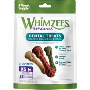 WHIMZEES by Wellness Brushzees Dental Chews Natural Grain-Free Dental Dog Treats, Extra Small, 28 count