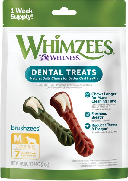 WHIMZEES by Wellness Brushzees Dental Chews Natural Grain-Free Dental Dog Treats, Medium, 7 count slide 1 of 11