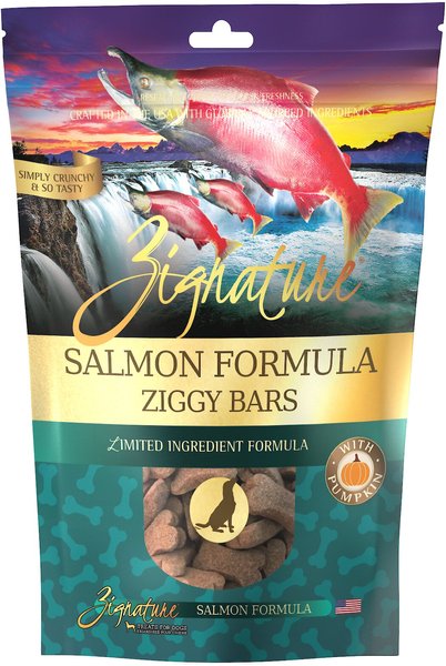 Zignature Salmon Formula Ziggy Bars Biscuit Dog Treats, 12-oz bag slide 1 of 6