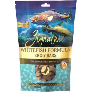 Zignature Whitefish Formula Ziggy Bars Biscuit Dog Treats, 12-oz bag