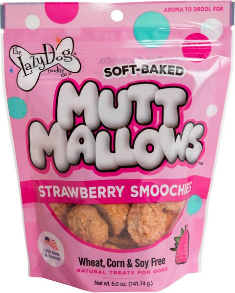 The Lazy Dog Cookie Co. Mutt Mallows Strawberry Smoochies Soft-Baked Dog Treats, 5-oz bag slide 1 of 1