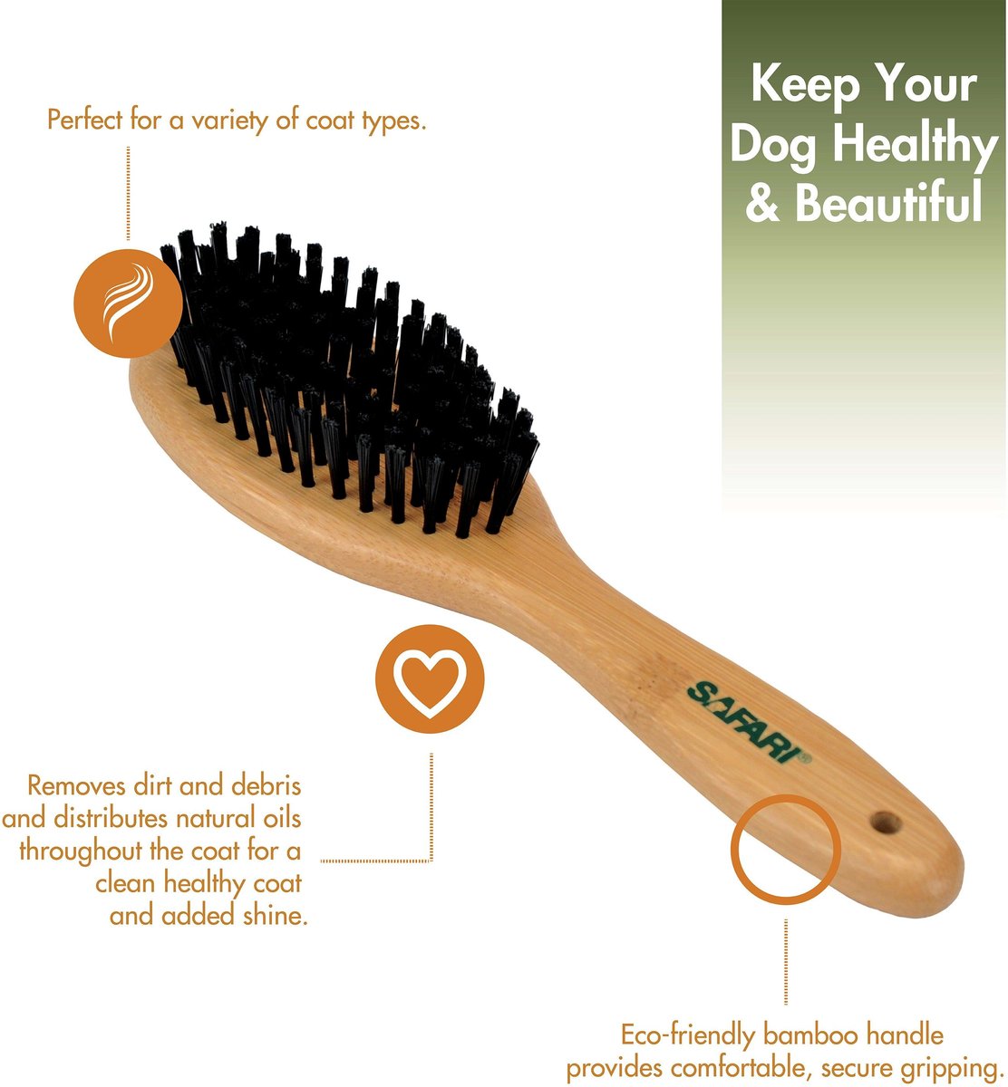 SAFARI Bamboo Bristle Dog Brush, MediumLarge