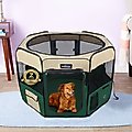 EliteField 2-Door Soft-Sided Dog & Cat Playpen, Beige & Green, 62 x 62 x 30-in
