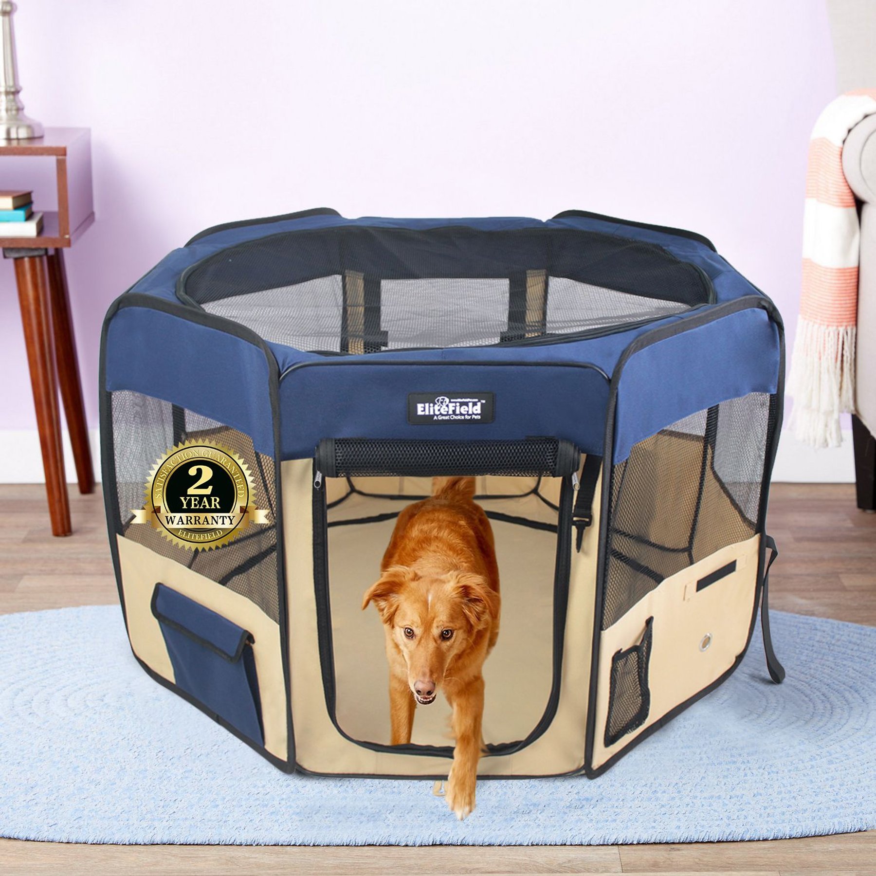 ELITEFIELD 2 Door Soft Sided Dog Cat Playpen Brown Beige 30 in Chewy