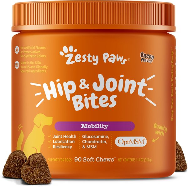 Zesty Paws Mobility Bites Bacon Flavored Soft Chews Hip & Joint Supplement for Dogs, 90 count slide 1 of 9
