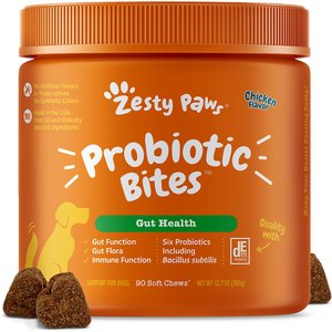 Zesty Paws Probiotics for Gut Health, Digestive Health Supplement Chicken Flavored Dog Soft Chew, 90 count