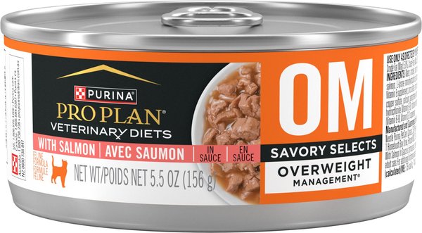 Purina Pro Plan Veterinary Diets OM Overweight Management Savory Selects with Salmon Wet Cat Food, 5.5-oz, case of 24 slide 1 of 11